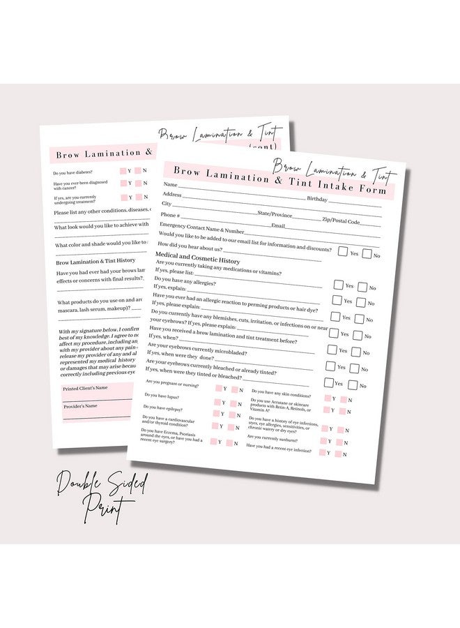 Lashicorn Brow Lamination & Tint Intake Consent And Aftercare Form | Digital Downloads For 8.5 X 11" Inch Paper | Brow Artist Supplies | Pink And White Design - Image 4