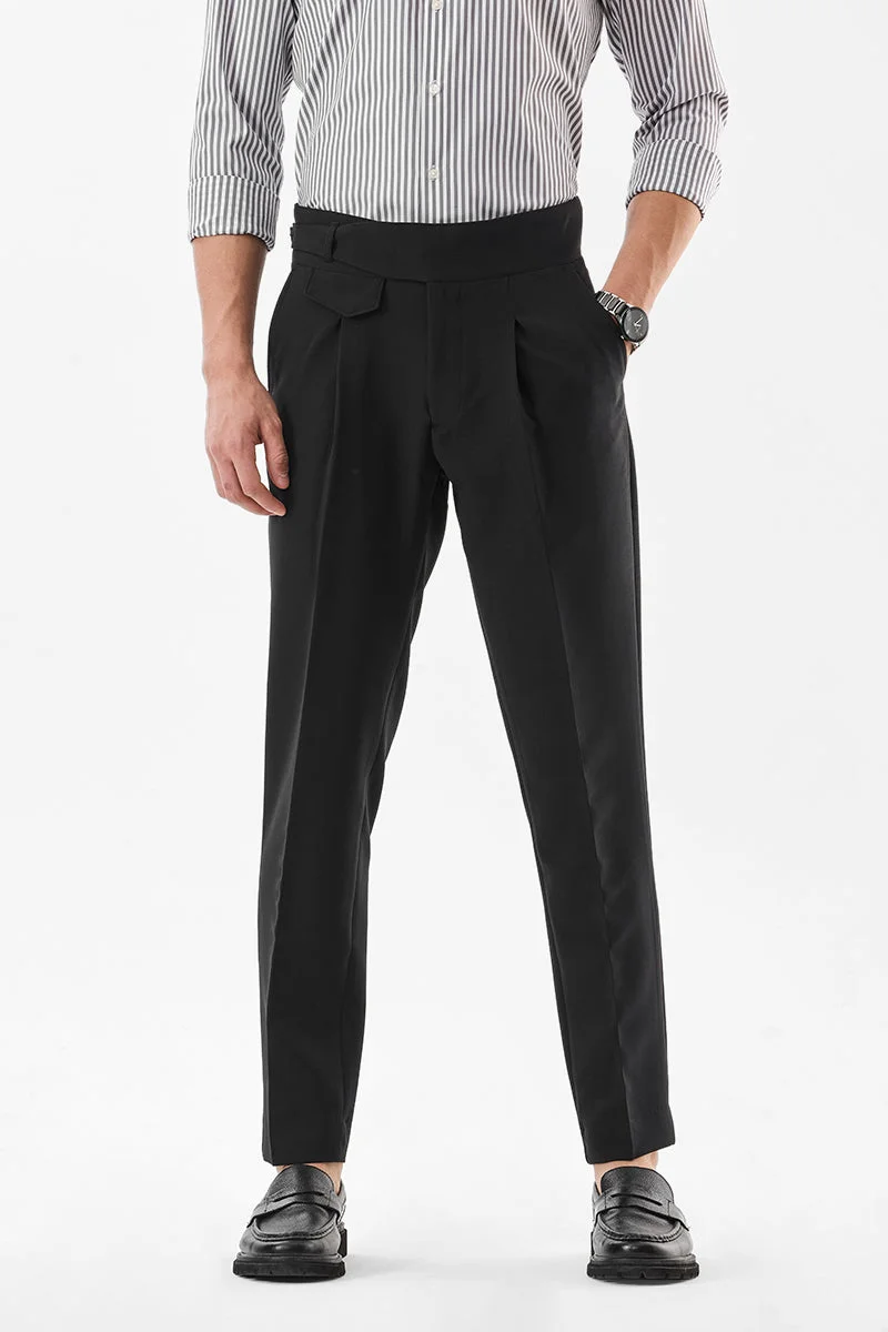 سنيتش Black Solid Loose Fit Formal Trousers