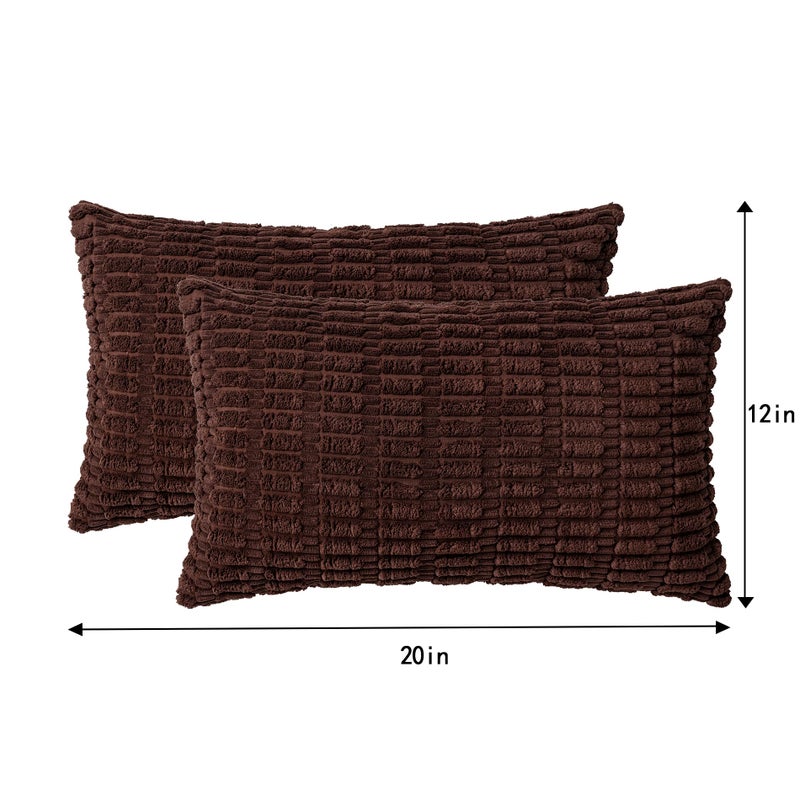 Aegero Pack of 2 Corduroy Decorative Throw Pillow Covers 12x20 InchSoft Boho Striped Pillow Covers Modern Farmhouse Home Decor for Sofa Living Room Couch Bed(Dark Brown) - Image 4