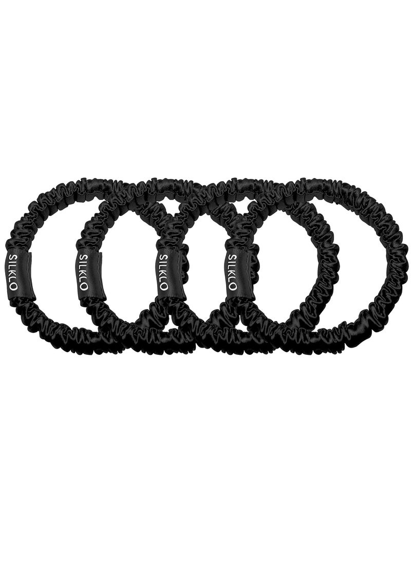 إيلور ربطات شعر سيلكلو الحريرية، 100% حرير توت طبيعي، 22 موميه | تمنع تساقط الشعر، التكسر، التجاعيد، والتجعد | إكسسوارات شعر بطوق مرن باللون الأسود للعناية بالشعر للسيدات والفتيات | عبوة من 4 قطع (أسود)" - Image 1