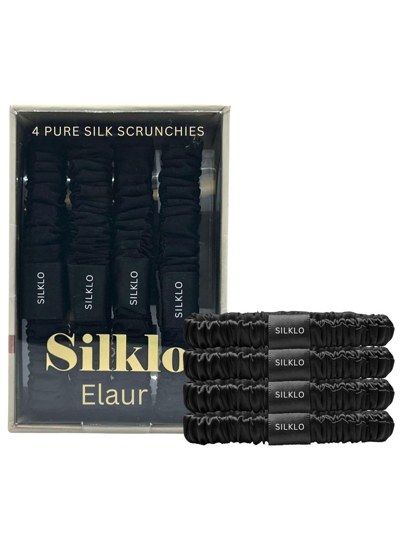 إيلور ربطات شعر سيلكلو الحريرية، 100% حرير توت طبيعي، 22 موميه | تمنع تساقط الشعر، التكسر، التجاعيد، والتجعد | إكسسوارات شعر بطوق مرن باللون الأسود للعناية بالشعر للسيدات والفتيات | عبوة من 4 قطع (أسود)" - Image 2