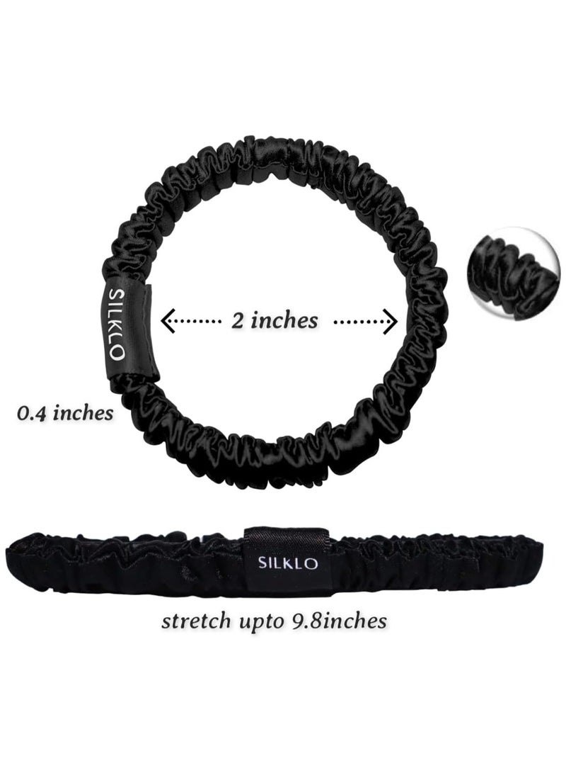 إيلور ربطات شعر سيلكلو الحريرية، 100% حرير توت طبيعي، 22 موميه | تمنع تساقط الشعر، التكسر، التجاعيد، والتجعد | إكسسوارات شعر بطوق مرن باللون الأسود للعناية بالشعر للسيدات والفتيات | عبوة من 4 قطع (أسود)" - Image 3