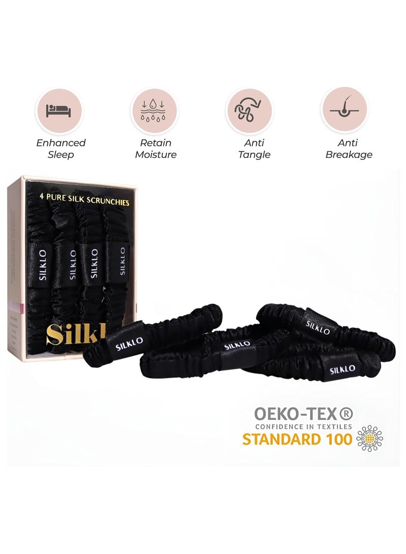 إيلور ربطات شعر سيلكلو الحريرية، 100% حرير توت طبيعي، 22 موميه | تمنع تساقط الشعر، التكسر، التجاعيد، والتجعد | إكسسوارات شعر بطوق مرن باللون الأسود للعناية بالشعر للسيدات والفتيات | عبوة من 4 قطع (أسود)" - Image 4