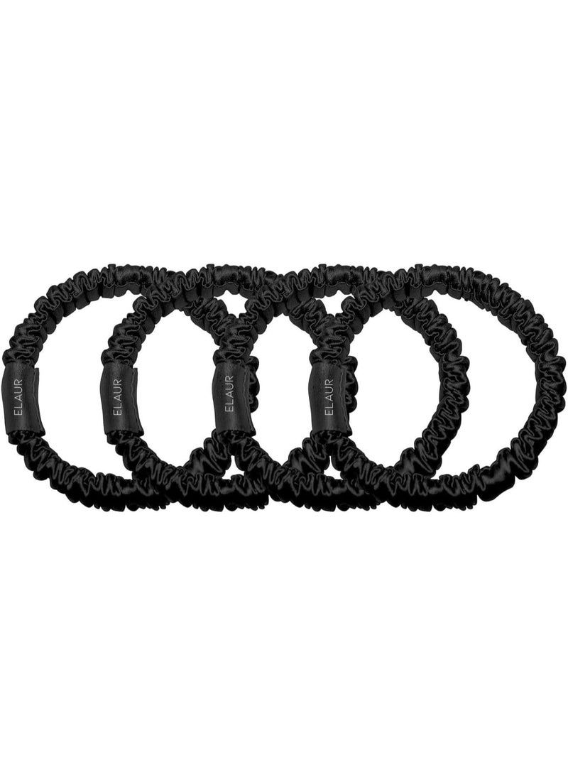 Elaur Silk Scrunchies, 100% Pure Mulberry Hair Ties 22 Momme Anti Hair Loss No Breakage Anti Crease Anti Frizz Hair Accessories Black Elastic Hair Band for Women Girls Hair Care 4Pcs (Black) - Image 1