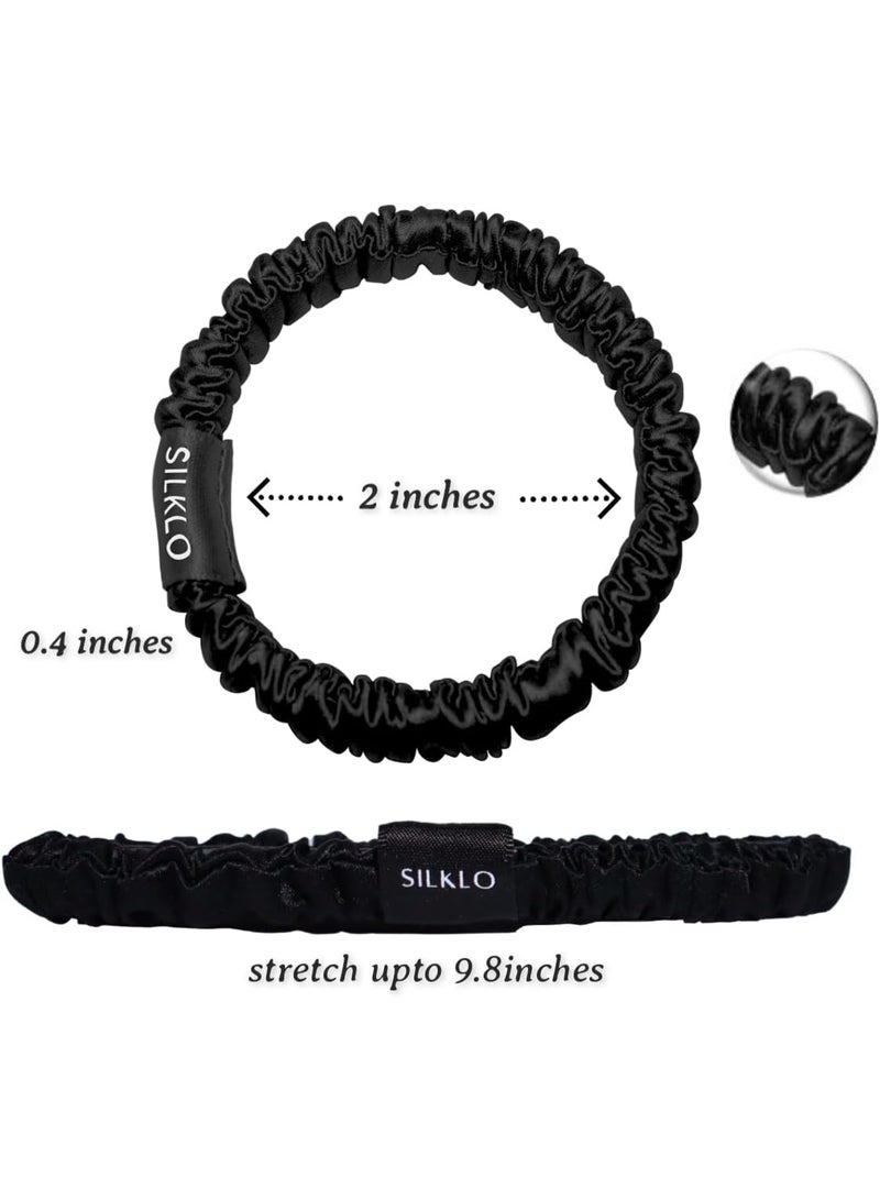 Elaur Silk Scrunchies, 100% Pure Mulberry Hair Ties 22 Momme Anti Hair Loss No Breakage Anti Crease Anti Frizz Hair Accessories Black Elastic Hair Band for Women Girls Hair Care 4Pcs (Black) - Image 3