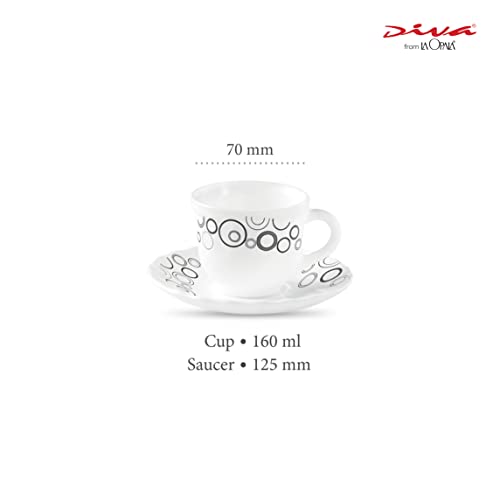 La Opala Diva, Opal Glass Crockery | Cup & Saucer Tulip Regular, Set of 12 | Misty Drops, 160 ml | for Tea & Coffee | Microwave Safe | 100% Vegetarian | Extra Strong | Super Light | Super White - Image 2