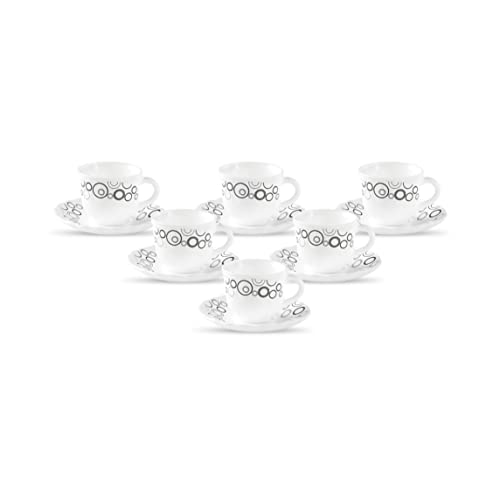 La Opala Diva, Opal Glass Crockery | Cup & Saucer Tulip Regular, Set of 12 | Misty Drops, 160 ml | for Tea & Coffee | Microwave Safe | 100% Vegetarian | Extra Strong | Super Light | Super White - Image 1