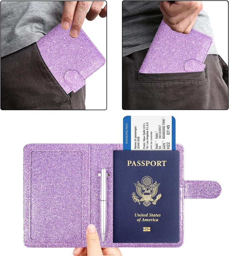 ACdream Unisex Faux Leather Passport and Vaccine Card Holder, Glitter Purple, RFID Blocking, Protects Valuable Information - Image 4