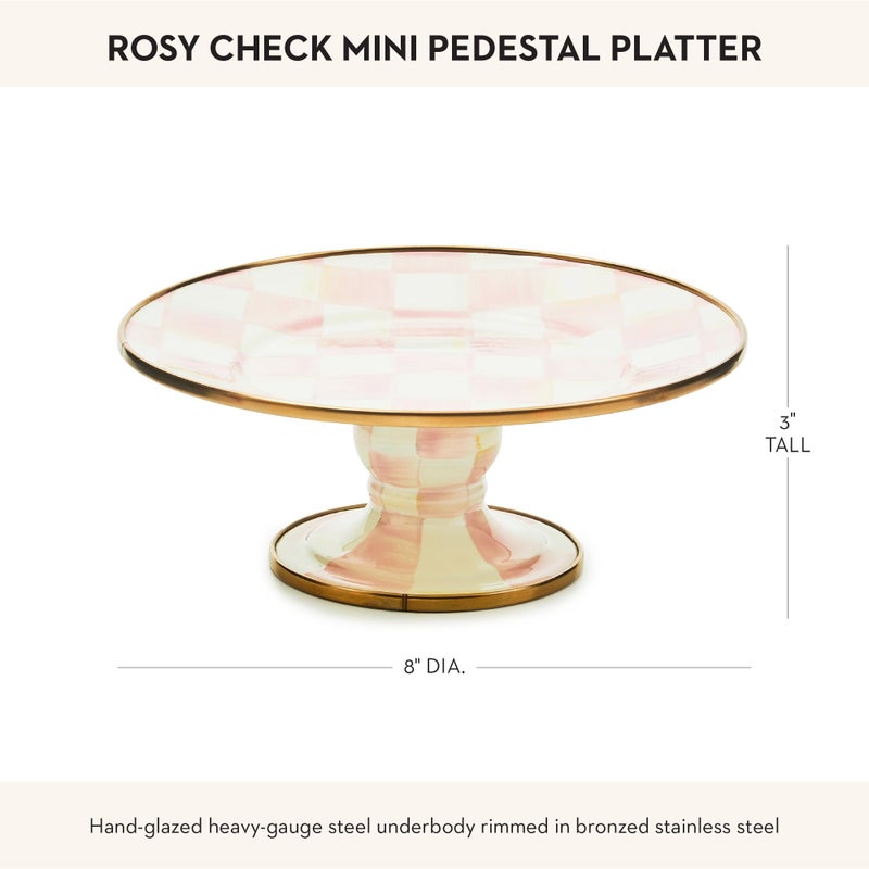 mackenzie childs MACKENZIE-CHILDS Enamel Pedestal Platter  Round Cake Stand  Mini  Pink-and-White Rosy Check - Image 4