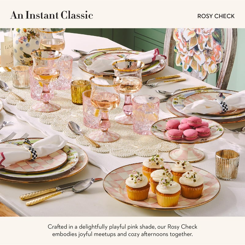 mackenzie childs MACKENZIE-CHILDS Enamel Pedestal Platter  Round Cake Stand  Mini  Pink-and-White Rosy Check - Image 3