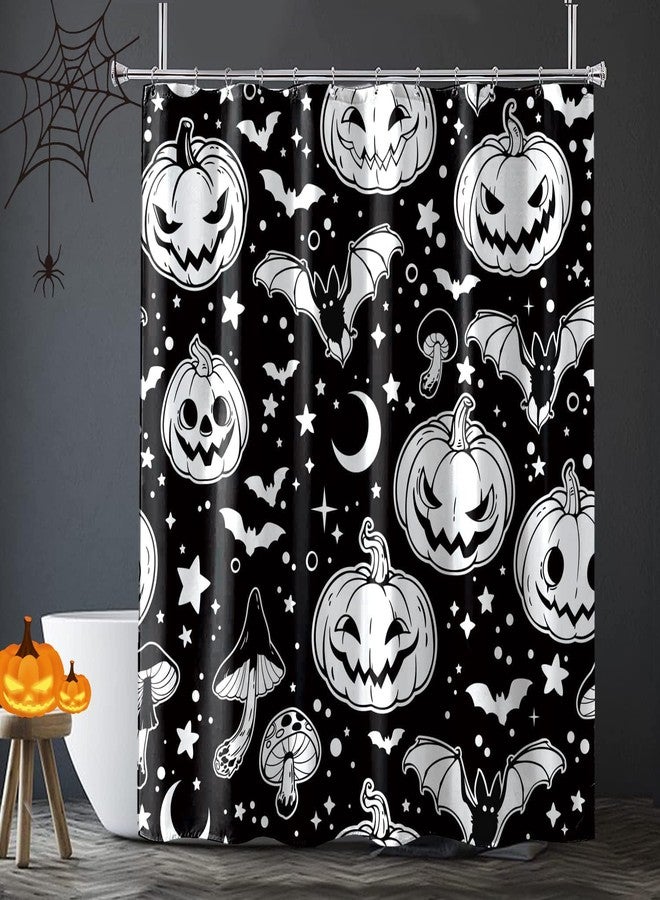 BIVINAR ستارة دش هالوين من بيفينار، ستائر دش قرع هالوين وخفافيش سوداء للحمام، 72 × 72 بوصة - Image 1