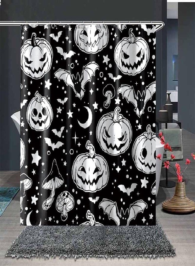 BIVINAR ستارة دش هالوين من بيفينار، ستائر دش قرع هالوين وخفافيش سوداء للحمام، 72 × 72 بوصة - Image 2