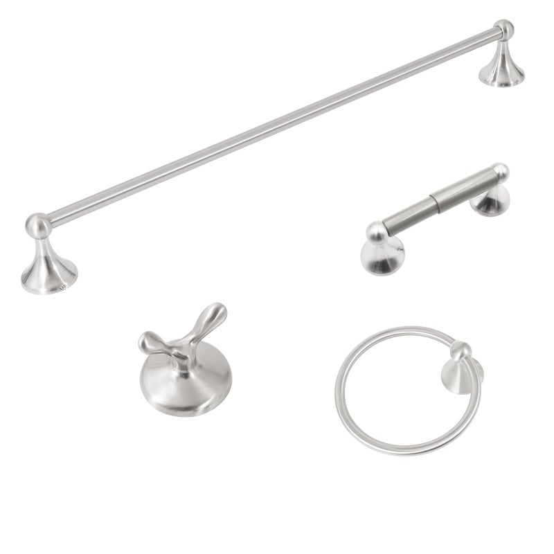 Xin Wei Brushed Nickel Bathroom Accessories set4 Piece Towel Bar Bathroom Hardware Set Includes Adjustable Expandable 24 Inch Towel Rack Towel Paper HolderTowel RingBath Robe Hook for Wall Mounted