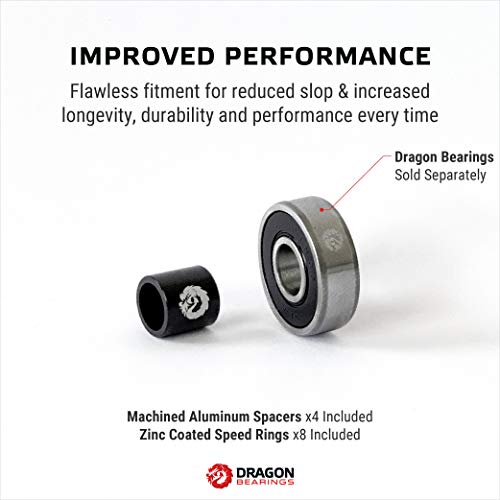 Fireball Dragon Precision Aluminum Spacers and Speed Rings Set for Skateboards and Longboards - 4X Skateboard Spacers 8X Skateboard Washers - Image 2