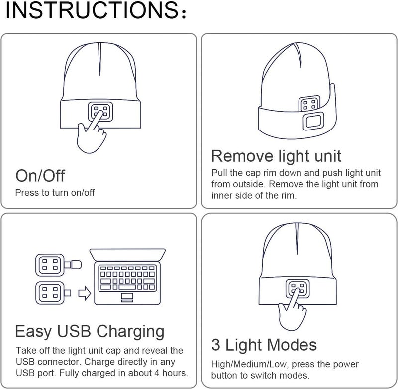 YunTuo Store LED Beanie for Kids, Unisex Rechargeable Headlamp Hat Winter Night Lighted Cap, Gifts for Kids Boys Girls - Image 4
