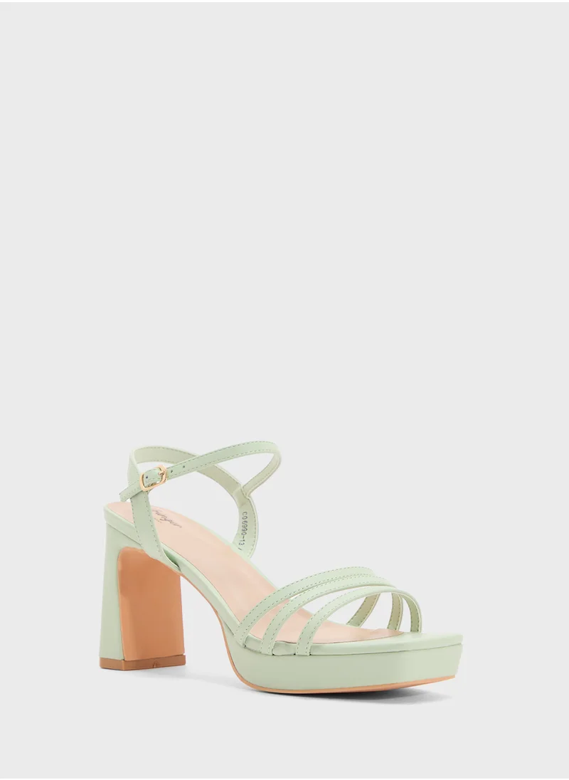 Ginger Square Toe Ankle Strap Platform Heel Sandal