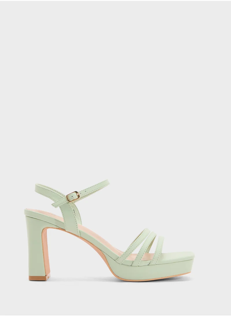Ginger Square Toe Ankle Strap Platform Heel Sandal