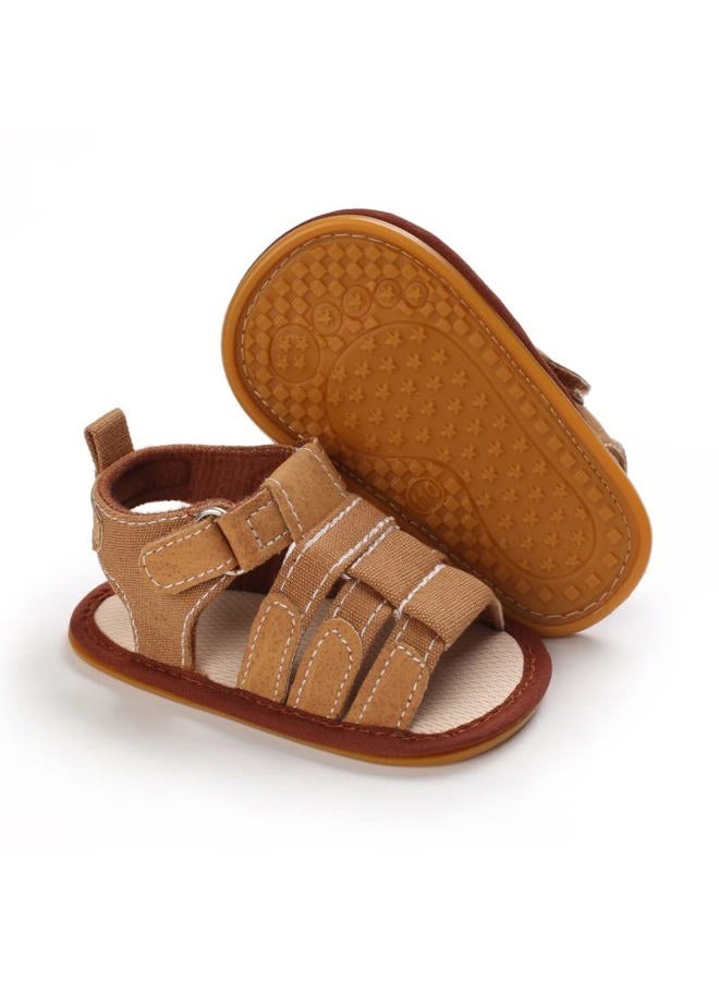 Meckior Baby Infant Boy Girl Sandals Newborn Non-Slip Soft Rubber Sole Sandals for Baby Boys Open-Toe Outdoor Casual Summer First Walkers Shoes, B01/Brown With Rubber Sole, 12-18 Months - Image 1