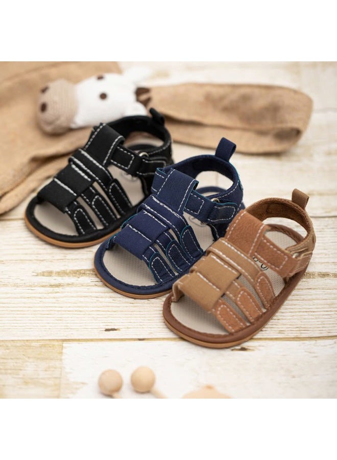 Meckior Baby Infant Boy Girl Sandals Newborn Non-Slip Soft Rubber Sole Sandals for Baby Boys Open-Toe Outdoor Casual Summer First Walkers Shoes, B01/Brown With Rubber Sole, 12-18 Months - Image 4
