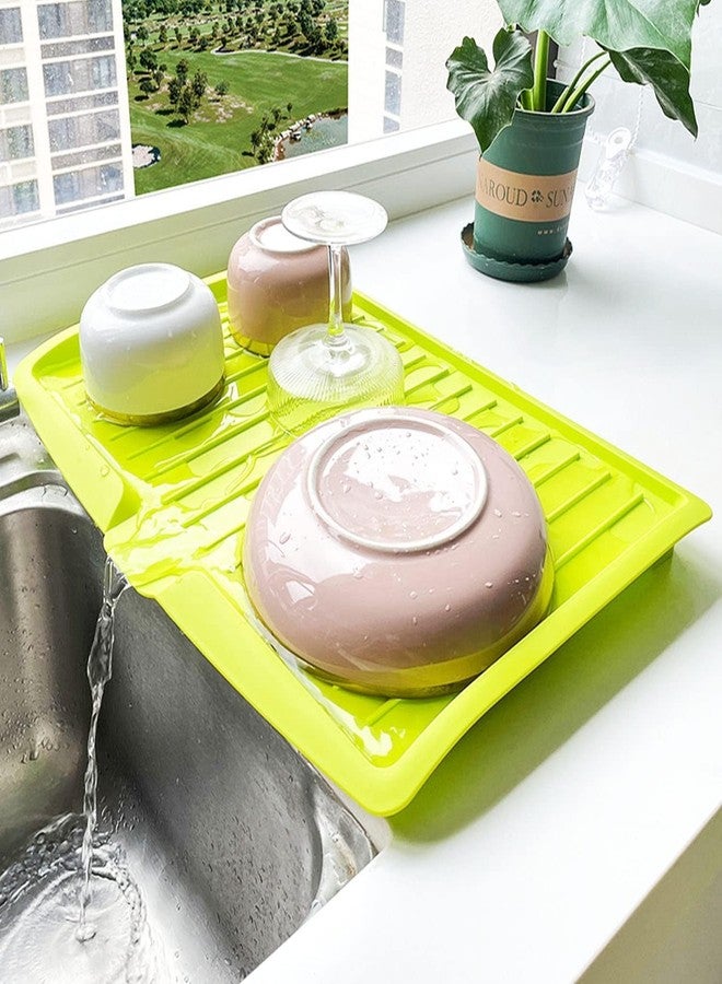 Takositio Large Dish Drying Rack with Drain Board – Plastic Sink Dish Drainer Tray for Kitchen Counter, Vegetable & Fruit Drying Rack, Utensil Holder, Storage Organizer Shelf (Green) - Image 1