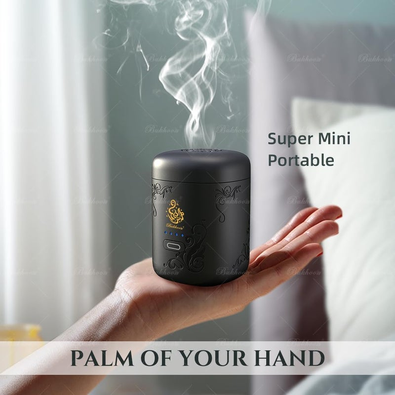 Bukhoon Mini Electric Incense Burner with Display Light Arabian Incense Burner USB Rechargeable Portable Incense Burner Gift Set B38 (Black) - Image 1