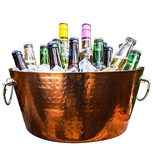 BREKX Insulated Rose Copper Double Walled Ice Bucket for Parties, Anchored Wine Bucket/Large Ice Bucket with Handles, Drink Cooler for Parties, 12 Quarts (3 Gallon) - Image 1