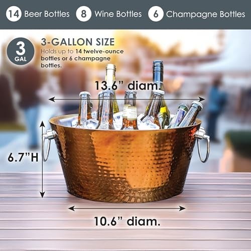 BREKX Insulated Rose Copper Double Walled Ice Bucket for Parties, Anchored Wine Bucket/Large Ice Bucket with Handles, Drink Cooler for Parties, 12 Quarts (3 Gallon) - Image 4