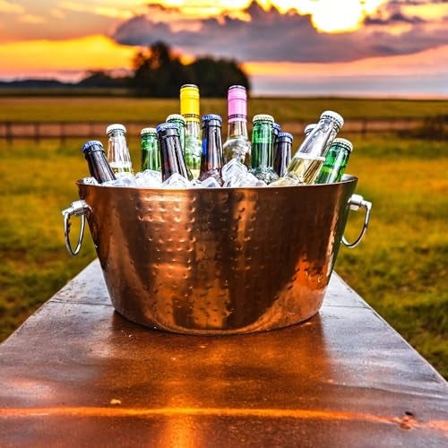 BREKX Insulated Rose Copper Double Walled Ice Bucket for Parties, Anchored Wine Bucket/Large Ice Bucket with Handles, Drink Cooler for Parties, 12 Quarts (3 Gallon) - Image 2