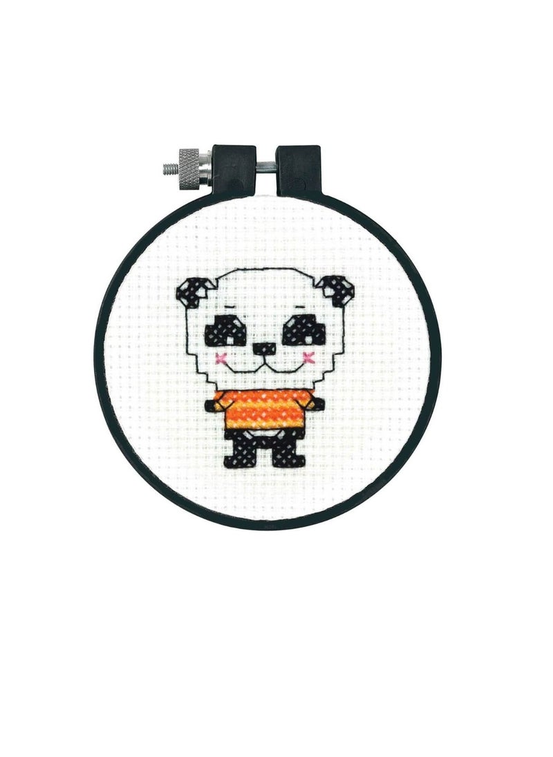 null - Learn A Craft Cute Panda Counted Cross Stitch Kit 3 inch Round - Image 1