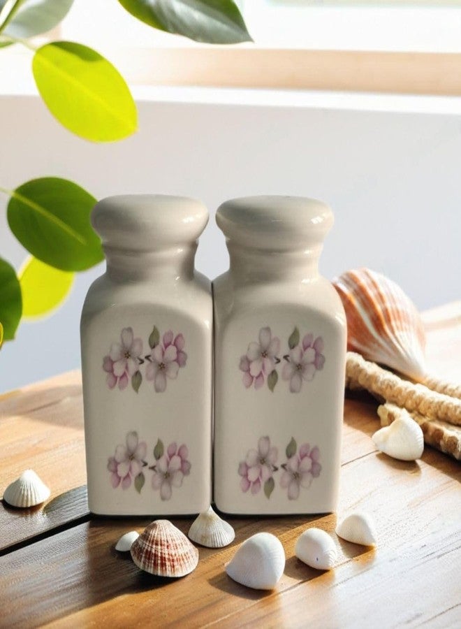 SOBE DECOR طقم ملح وفلفل ماغنوليا من سوبي ديكور | طقم ملح وفلفل من الخزف الحجري بنقشة ماغنوليا | مصنوع من أجل العملية والأناقة الدائمة | مثالي لتقديمه كهدية أو لإضفاء لمسة مميزة على وجباتك اليومية. - Image 1