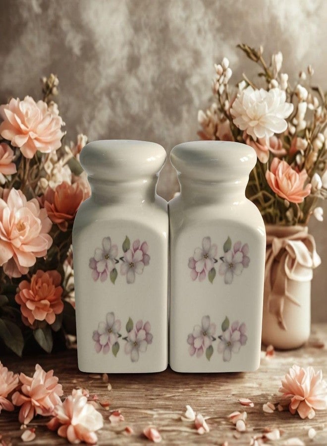 SOBE DECOR طقم ملح وفلفل ماغنوليا من سوبي ديكور | طقم ملح وفلفل من الخزف الحجري بنقشة ماغنوليا | مصنوع من أجل العملية والأناقة الدائمة | مثالي لتقديمه كهدية أو لإضفاء لمسة مميزة على وجباتك اليومية. - Image 3
