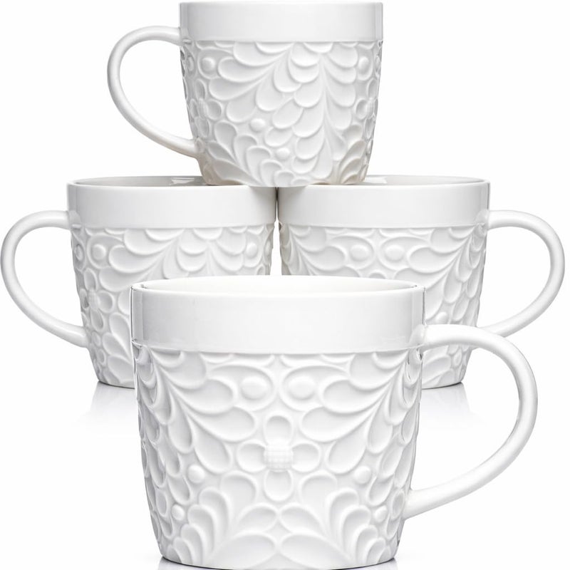 25DOL 16 oz Ceramic Coffee Mugs Set of 4 â€“ Embossed Nature-Inspired Design, Comfortable Grip Handle â€“ Large Latte & Tea Cups, Modern Farmhouse Style â€“ Microwave & Dishwasher Safe - Image 1