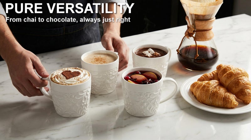 25DOL 16 oz Ceramic Coffee Mugs Set of 4 â€“ Embossed Nature-Inspired Design, Comfortable Grip Handle â€“ Large Latte & Tea Cups, Modern Farmhouse Style â€“ Microwave & Dishwasher Safe - Image 3