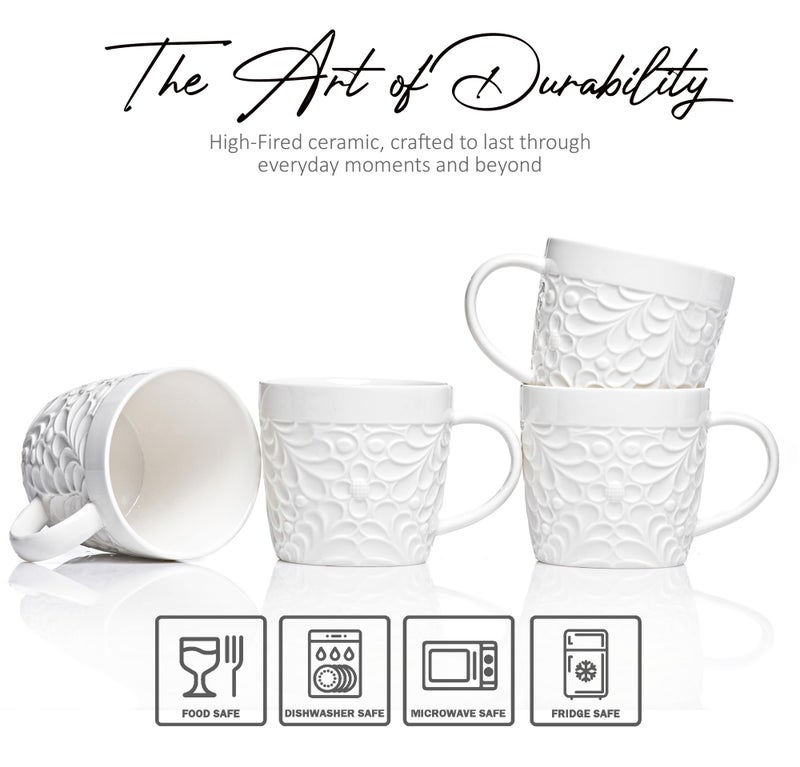 25DOL 16 oz Ceramic Coffee Mugs Set of 4 â€“ Embossed Nature-Inspired Design, Comfortable Grip Handle â€“ Large Latte & Tea Cups, Modern Farmhouse Style â€“ Microwave & Dishwasher Safe - Image 4