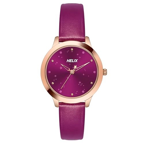 Helix By Timex Magenta Round Analog Watches for Women | Quartz Movement Leather Strap Ladies Watches | Upto 30 m Water Resistance with Buckle Closure | Gift for Women TW022HL32 - Image 1