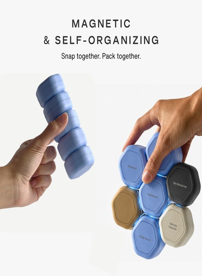 Cadence Travel Containers - Daily Routine Capsule Set - Magnetic Containers with Lids,4 Flex Mediums (1.32oz) & 3 Flex Smalls (0.56oz) - Shampoo, Conditioner, Body Wash, Pills, & More - Sand - Image 5