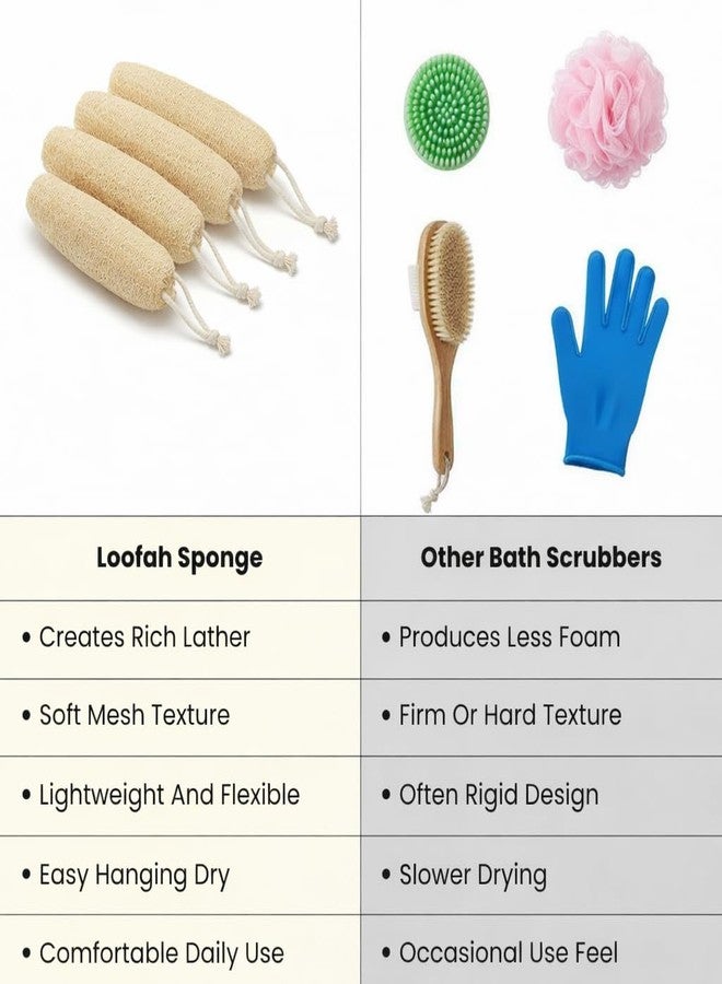 ORRIC Natural Loofah Bath 8" Scrubbers LOOFAH WITH LASE | 100% Organic | Shower Face Back and Body Exfoliating Sponge, Natural size Loofah Scrubbers (Pack of 4) - Image 5