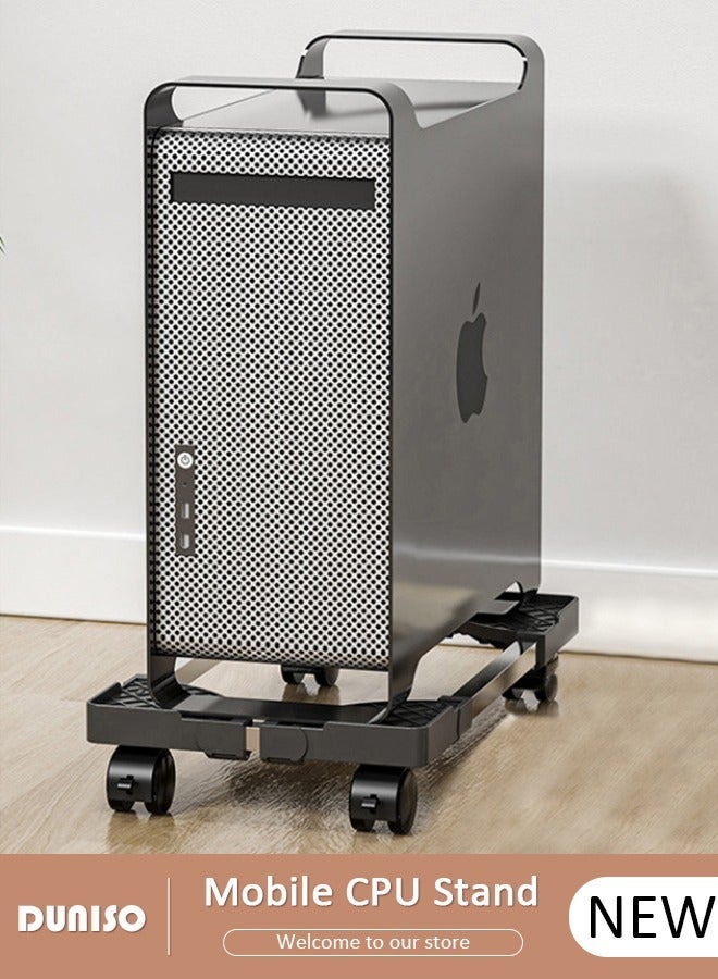 DUNISO Adjustable CPU Stand, Mobile PC Rack,Hollow Cooling Pc Host Tower Stand, CPU Bracket cart with Wheels，Desktop PC Host Base Tray,Movable Pulley Chassis Shelf, Computer Tower Stand, CPU Holder Stand for Home, Office - Image 1