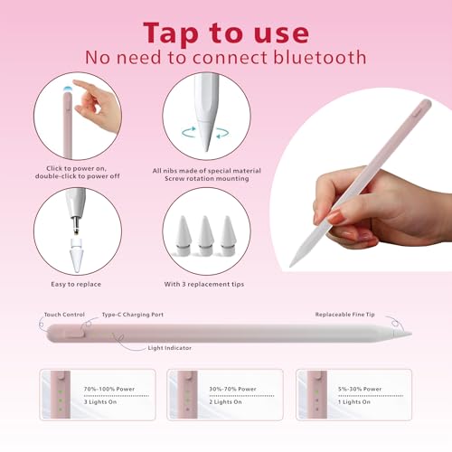 Milikilo Stylus Pen for iPad,14Mins Fast Charge for Apple Pencil,Palm Rejection,Tilt Sensitivity, Pen for iPad11/10/9/8/7/6, Pro 12.9"/11"/13" M4, Mini 6/5, Air 5/4/3/11"-13" M2/M3 with Polishing Cloth - Image 5