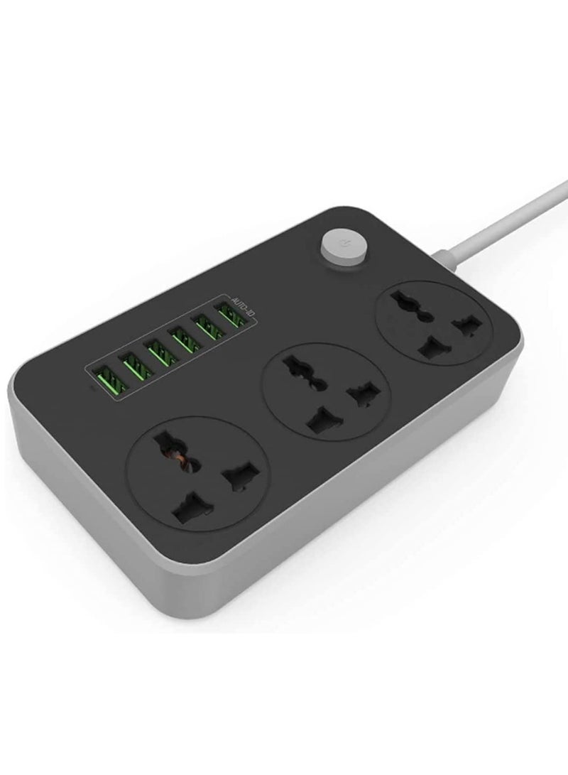 ELTRAZONE Universal Power Strips 3 Way Outlets 6 USB Plug Ports Surge Protection Power Socket Switch Portable Charger Fast Charging with 2M Wall Plug Adapter Extension Cord with Fuse and Shutter Extension Lead  - Image 1