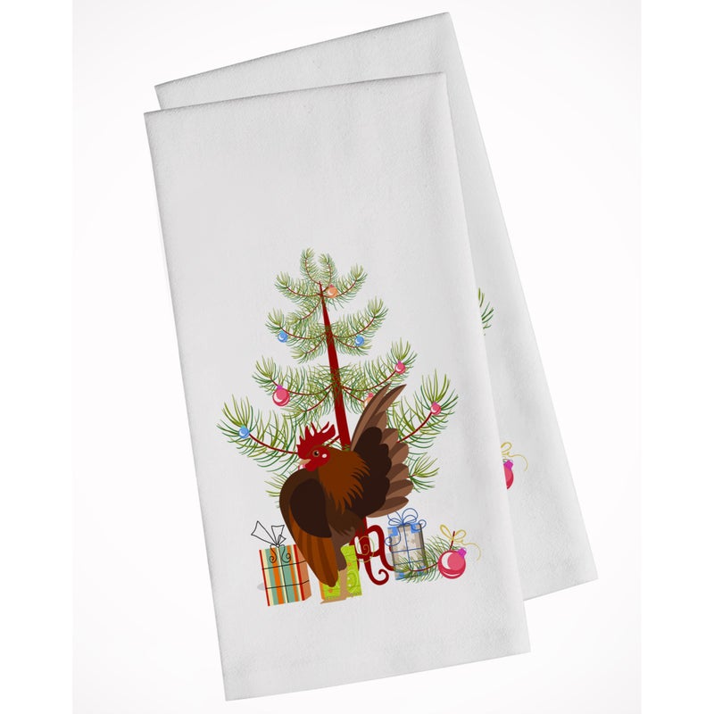 Caroline's Treasures Malaysian Serama Chicken Christmas White Kitchen Towel Set of 2