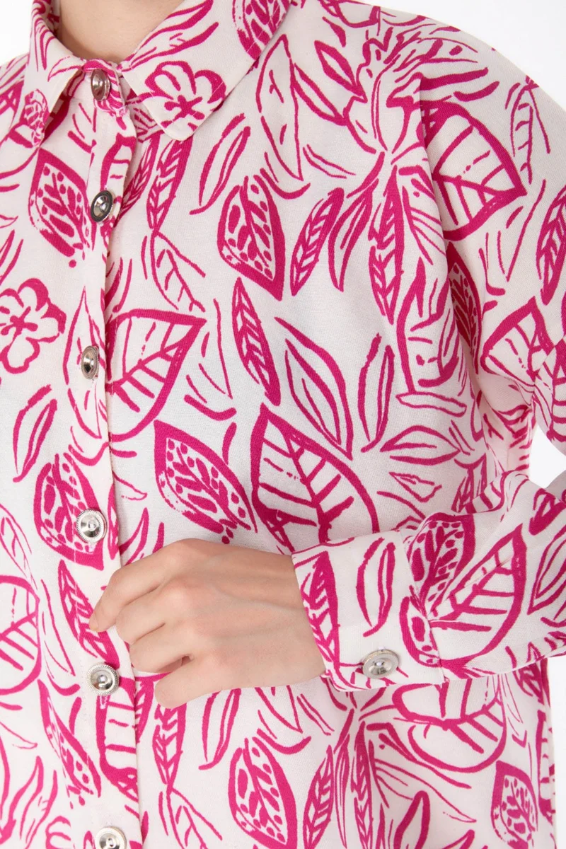 Tofisa Plain Shirt Collar Women's Fuchsia Patterned Tunic - 25614