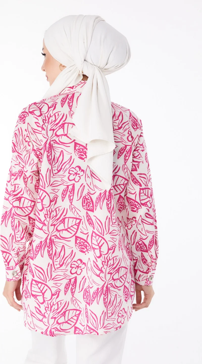Tofisa Plain Shirt Collar Women's Fuchsia Patterned Tunic - 25614