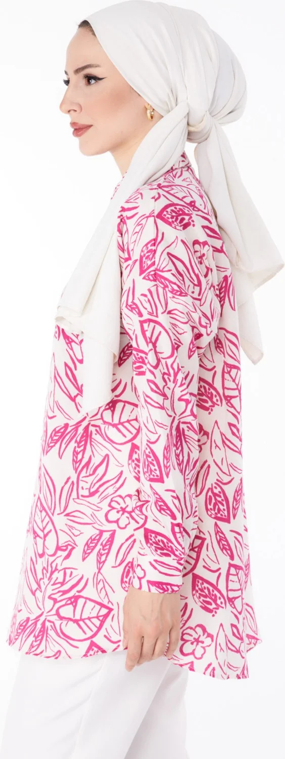 Tofisa Plain Shirt Collar Women's Fuchsia Patterned Tunic - 25614
