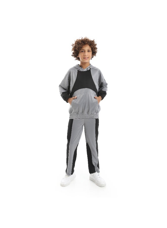 Boys Contrast Tracksuit – Grey