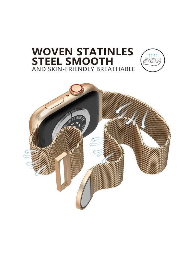 RiZOW - RiZOW Milanese Metal Stainless Steel Mesh Loop Replacement Band Magnetic Clasp Compatible With Apple iWatch Band 7/6/5/4/3/2/1/SE 38mm/40mm/41mm, Gold - Image 1