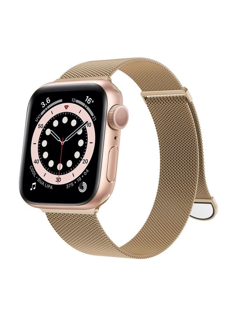 RiZOW - RiZOW Milanese Metal Stainless Steel Mesh Loop Replacement Band Magnetic Clasp Compatible With Apple iWatch Band 7/6/5/4/3/2/1/SE 38mm/40mm/41mm, Gold - Image 1