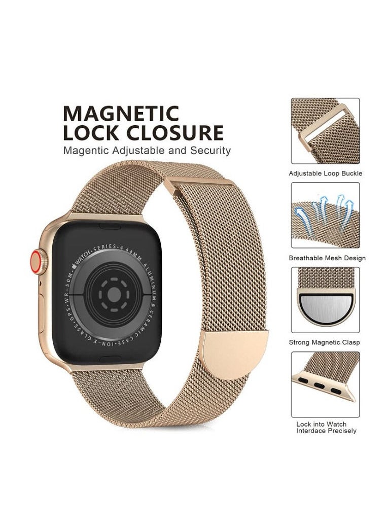 RiZOW - RiZOW Milanese Metal Stainless Steel Mesh Loop Replacement Band Magnetic Clasp Compatible With Apple iWatch Band 7/6/5/4/3/2/1/SE 38mm/40mm/41mm, Gold - Image 1