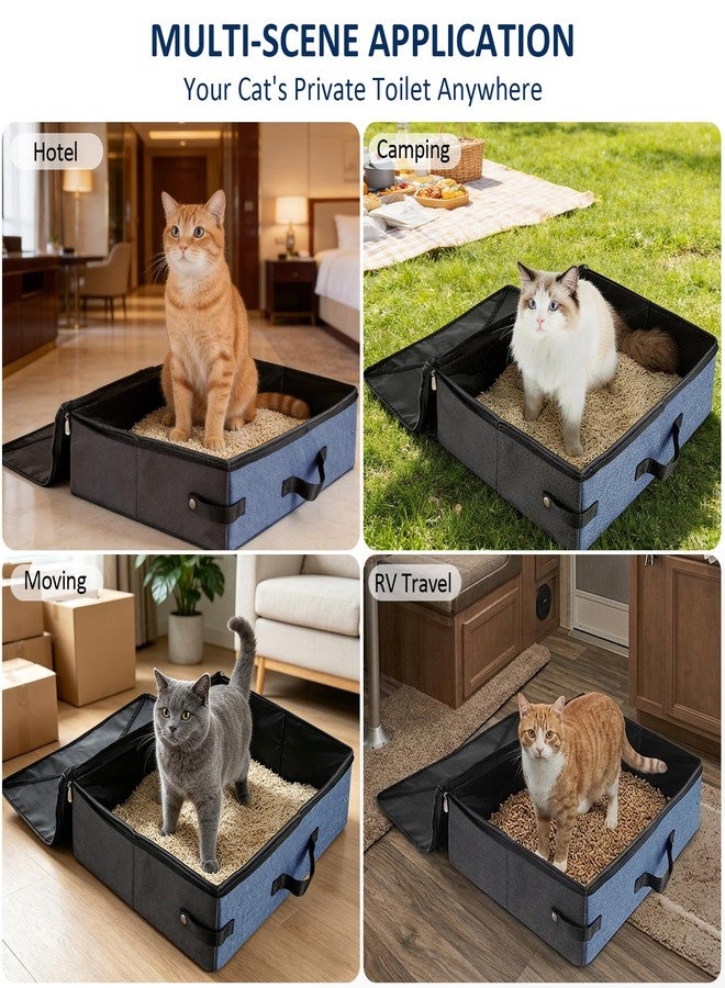 HiCaptain Portable Travel Litter Box for Cats, Leak Proof Collapsible Cat Litter Box with Lid, Easy to Carry Pet Cat Supplies for Car Travel Hotel Camping Includes Scoop Collapsible Bowl (Blue, Grey) - Image 2