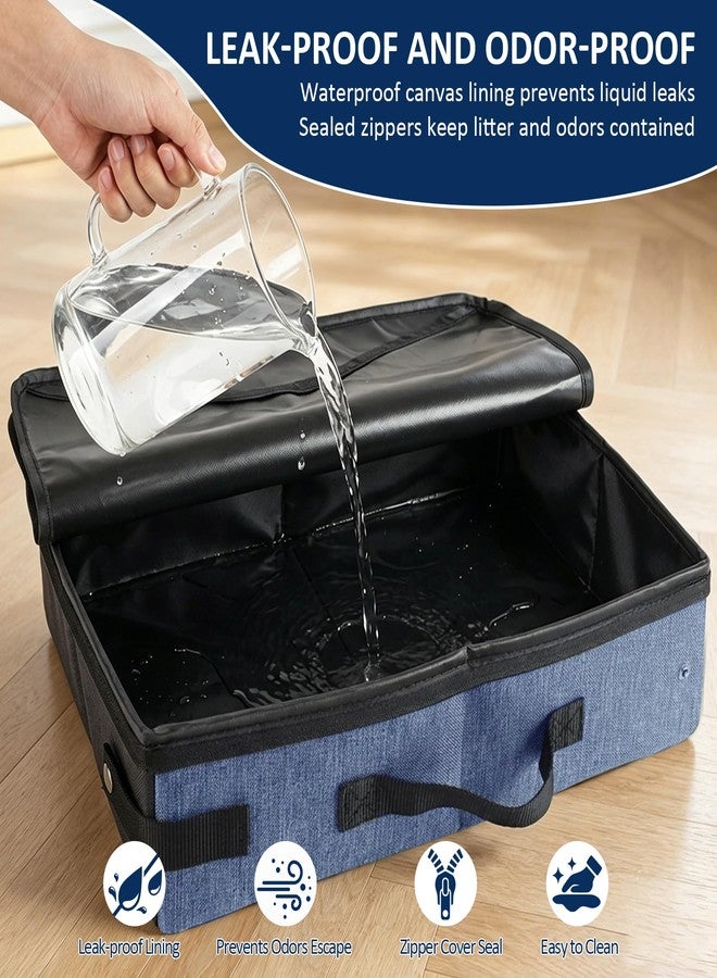 HiCaptain Portable Travel Litter Box for Cats, Leak Proof Collapsible Cat Litter Box with Lid, Easy to Carry Pet Cat Supplies for Car Travel Hotel Camping Includes Scoop Collapsible Bowl (Blue, Grey) - Image 4